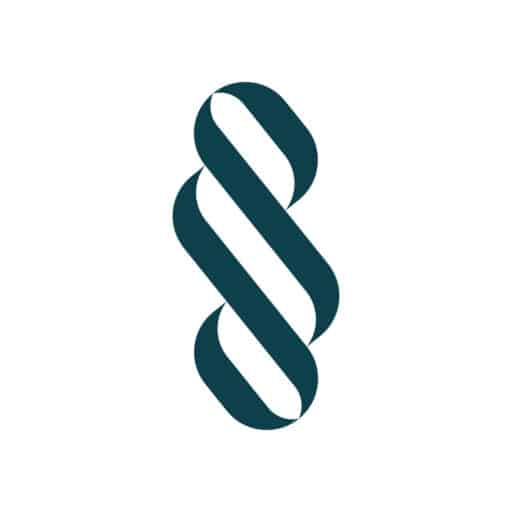 Práctica logo - stiliseret paragrafsymbol i petrolblå